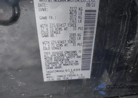 2016 Nissan Rogue Sv from USA, damaged, VIN 5N1AT2MVXGC911499